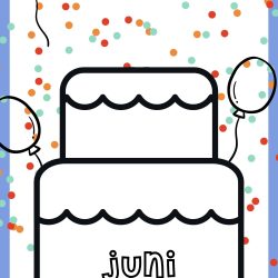 Blad met uitknipbare kaarsjes voor verjaardagskalender in taartthema