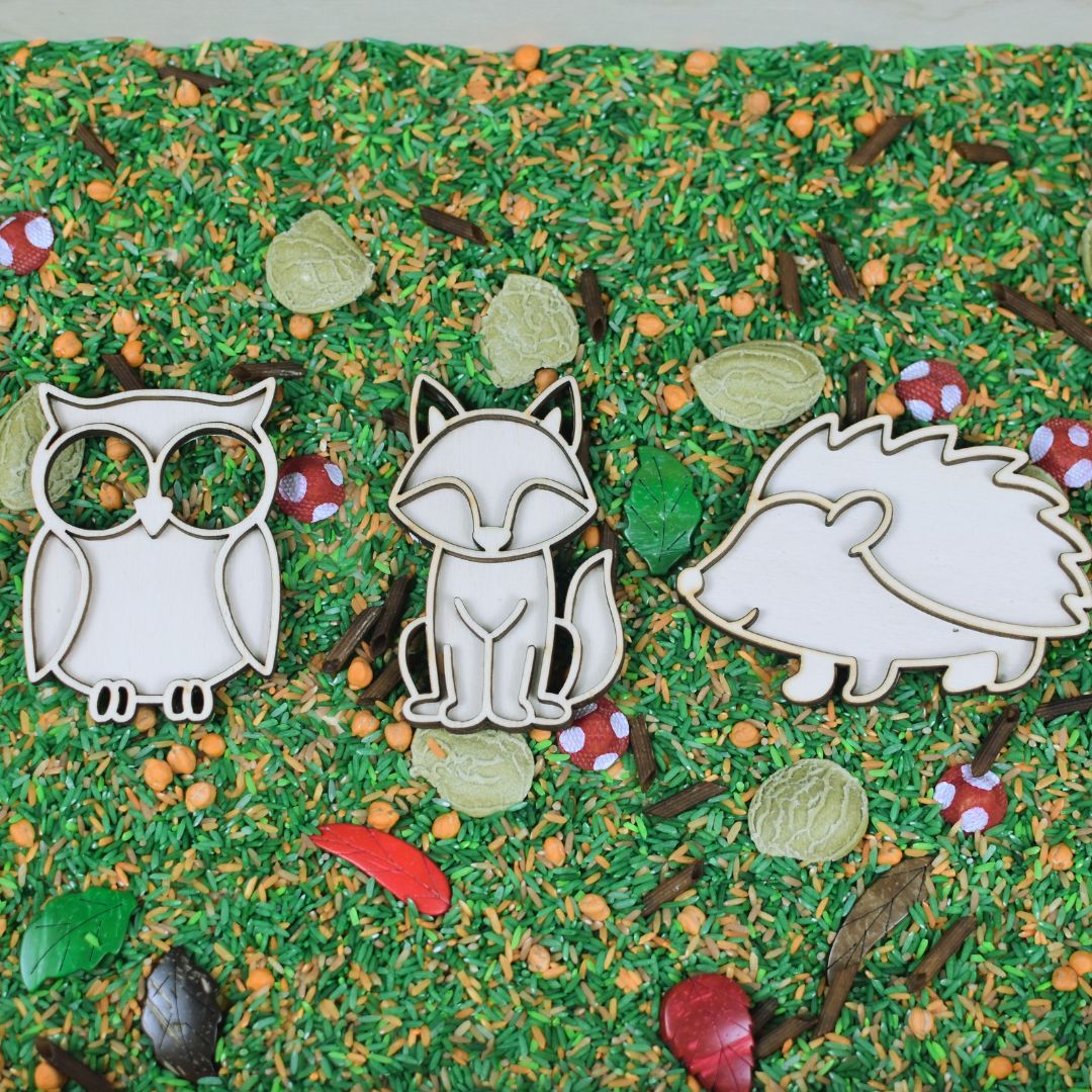 Houten Bos Dieren voor de speelbak