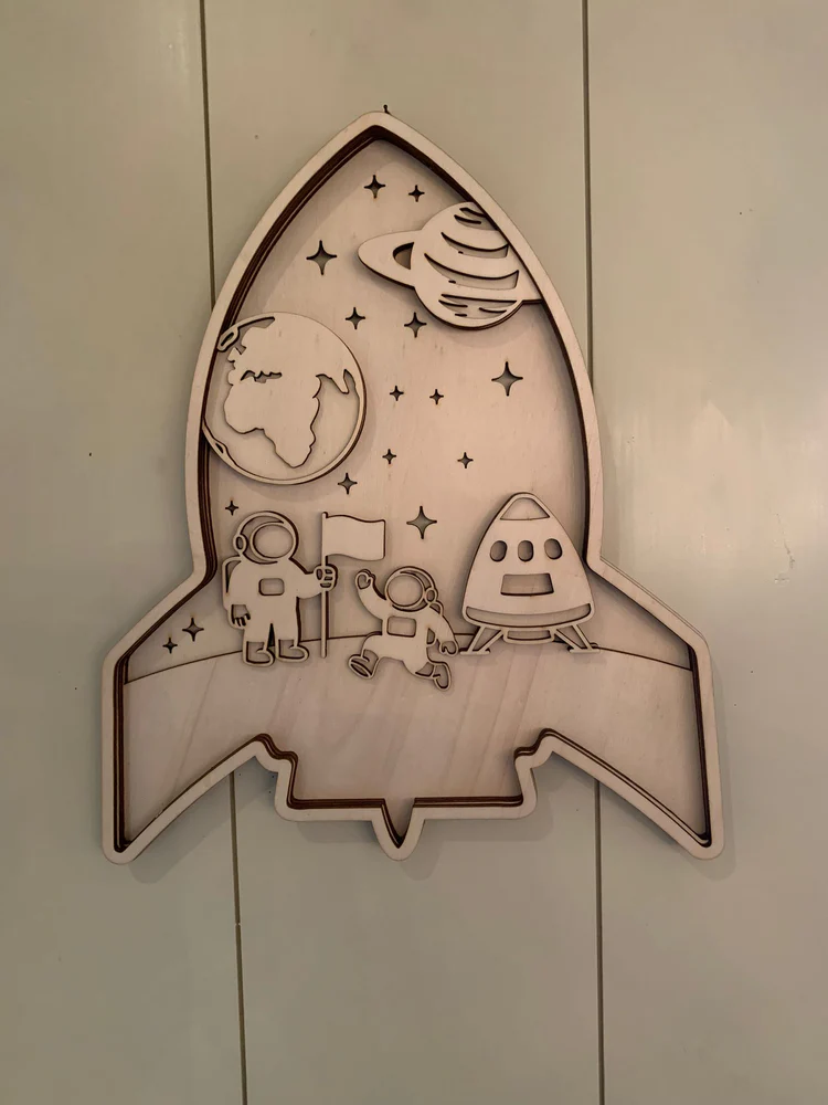 Houten Wanddecoratie Raket - Afbeelding 3