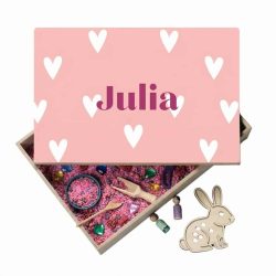 Speelbak met deksel – hartjes (Julia) - (personaliseren met eigen naam)