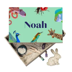Speelbak met deksel – Dieren (Noah) - (personaliseren met eigen naam)