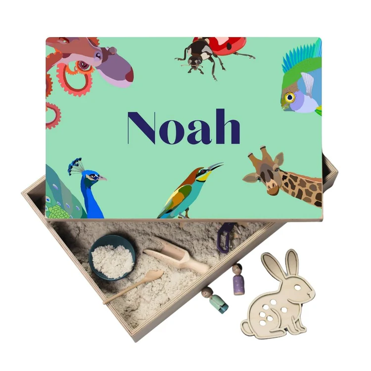 Speelbak met deksel – Dieren (Noah) - (personaliseren met eigen naam)
