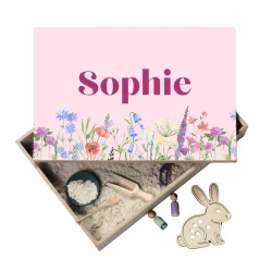 Speelbak met deksel – Bloemen (Sophie) - (personaliseren met eigen naam)