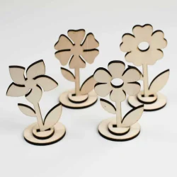 Houten Speelfiguren Bloemen – Set van 4