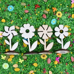 Houten Speelfiguren Bloemen – Set van 4