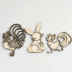 Speelfiguren Konijntje & Haantjes – Houten Lente Set (3 stuks)