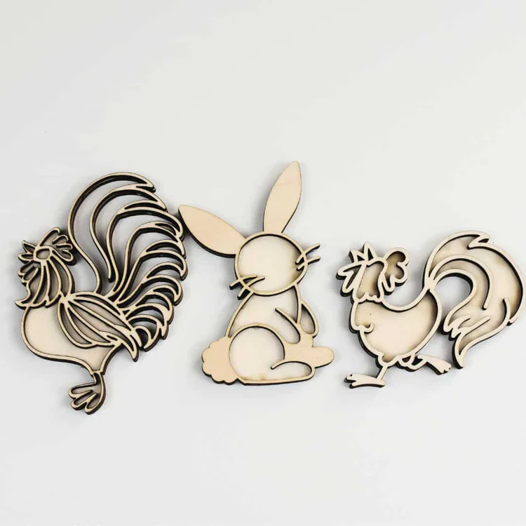 Speelfiguren Konijntje & Haantjes – Houten Lente Set (3 stuks) - Afbeelding 2