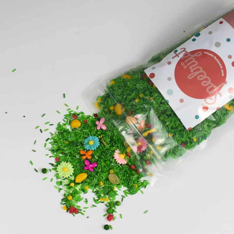 Speelrijst Lente – 1 kilo groene sensorische mix