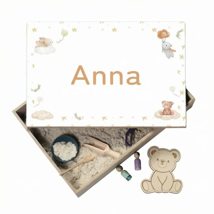 Speelbak met deksel – Beertje (Anna) - (personaliseren met eigen naam)