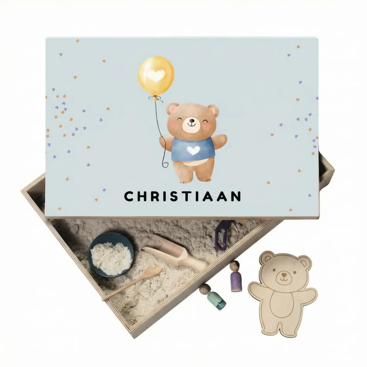 Speelbak met deksel – Beertje (Christiaan) - (personaliseren met eigen naam)