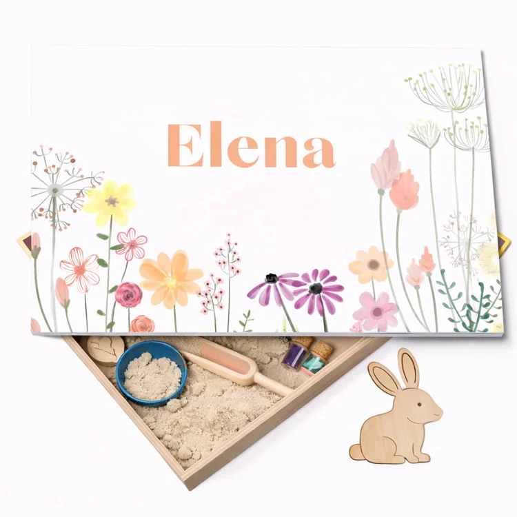 Speelbak met deksel – Bloemen (Elena) - (personaliseren met eigen naam)