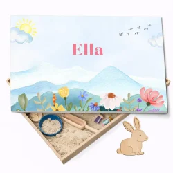 Speelbak met deksel – Bloemen (Ella) - (personaliseren met eigen naam)