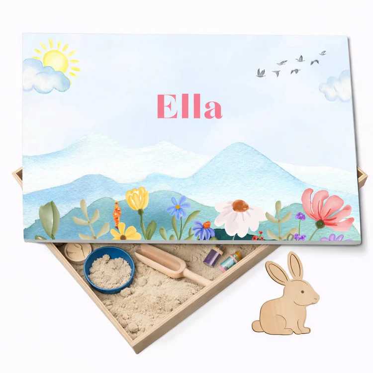 Speelbak met deksel – Bloemen (Ella) - (personaliseren met eigen naam)