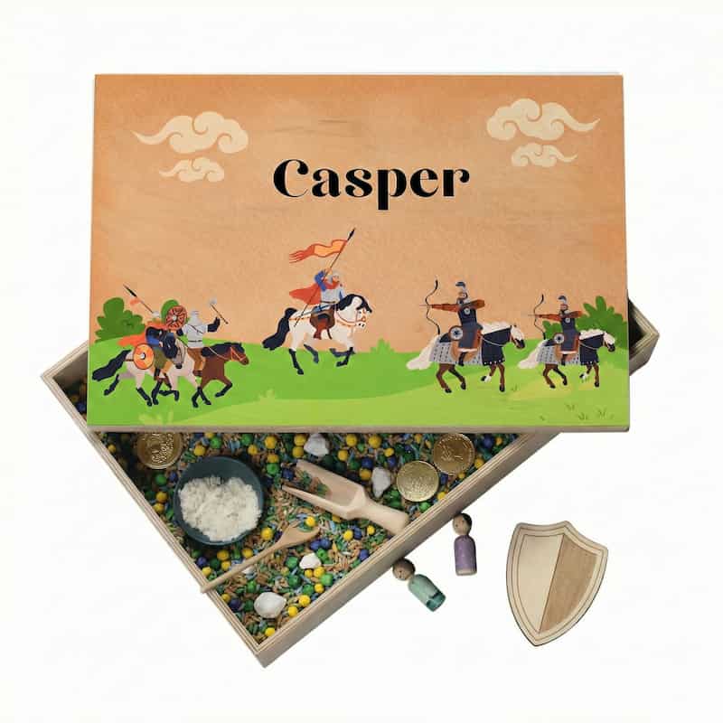 Speelbak met deksel – Ridders & Kastelen (Casper) - (personaliseren met eigen naam)
