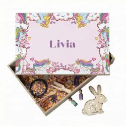 Speelbak met deksel – Unicorn (Livia) - (personaliseren met eigen naam)