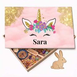 Speelbak met deksel – Prinses & Unicorn (Sara) - (personaliseren met eigen naam)