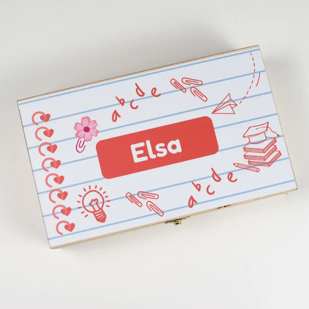 Houten Tekenkist met Naam – School Design (ABC & Schrift)