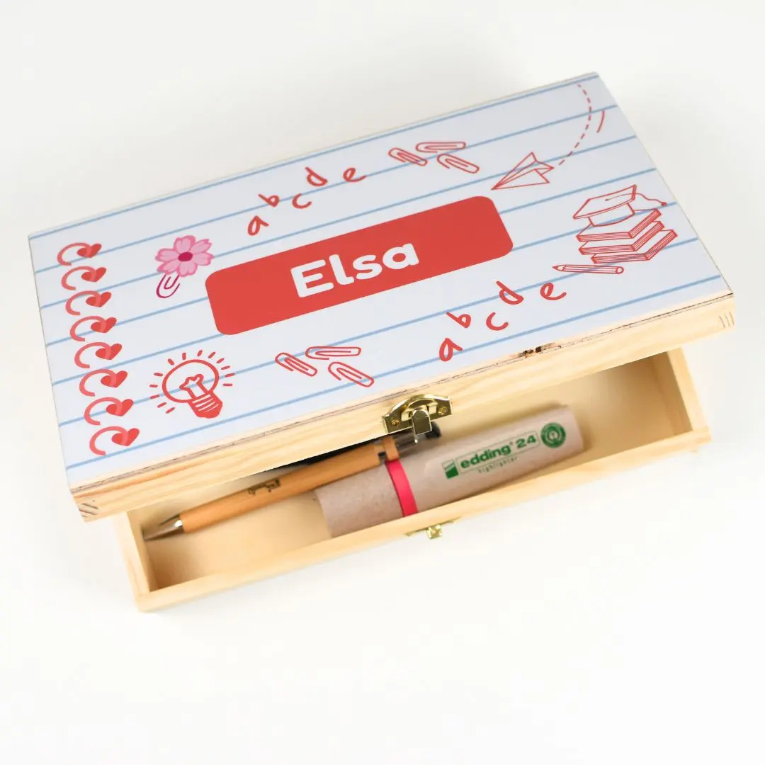 Houten Tekenkist met Naam – School Design (ABC & Schrift) - Afbeelding 3