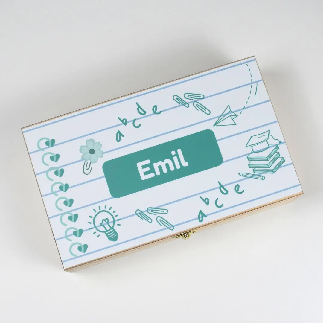 Houten Tekenkist met Naam – School Design Groen (ABC & Leren)