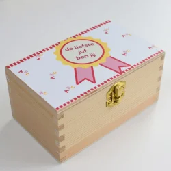 Theedoosje juf of meester – gepersonaliseerd cadeau einde schooljaar (2 vakjes) (Ontwerp Vayen)