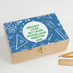 Meester cadeau schooljaar – houten theedoos bedankt meester