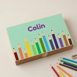 Houten Tekendoos met Naam – Kleurrijk Potloden Design