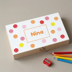 Houten Tekendoos met Naam – Smiley Design