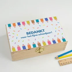 Juf of meester bedankje – houten theedoos bedankt voor het fijne schooljaar