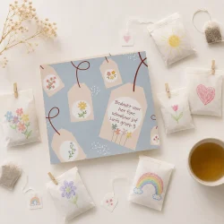 Theekist voor juf of meester – persoonlijk cadeau met kleur-download